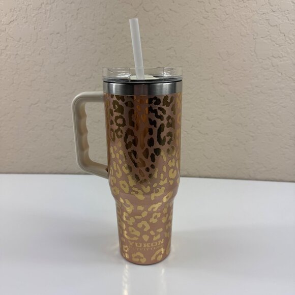 Bucees Yukon Outfitters Buc-ee’s Rose Gold Cheetah 40oz Tumbler Handle Viral EUC - Picture 3 of 8